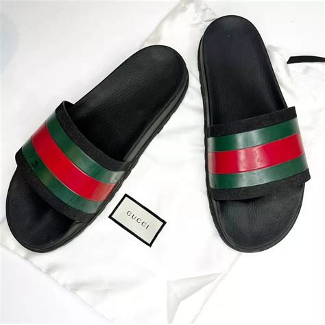 gucci web slide sandals|Gucci slides web stripe slide.